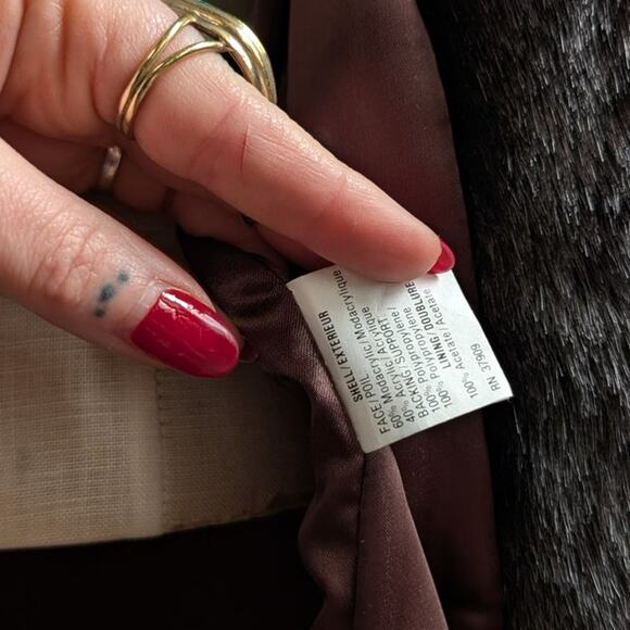 Vintage Black Faux Fur Coat Fur Trim Jacket Mob Wife Minimalist Goth Chic Medium - Picture 11 of 12